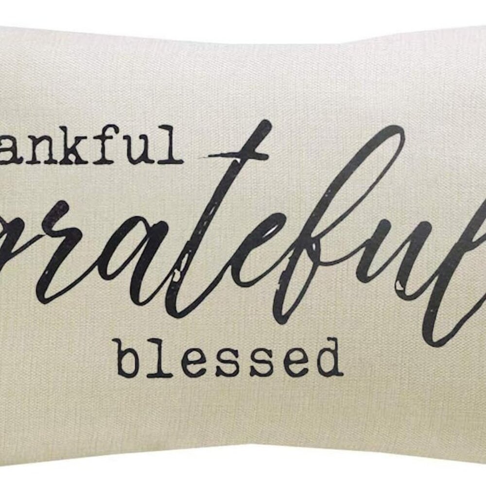 Farmhouse Pillow Covers with Thankful Grateful Blessed Quote 12" x 20" Farmhouse